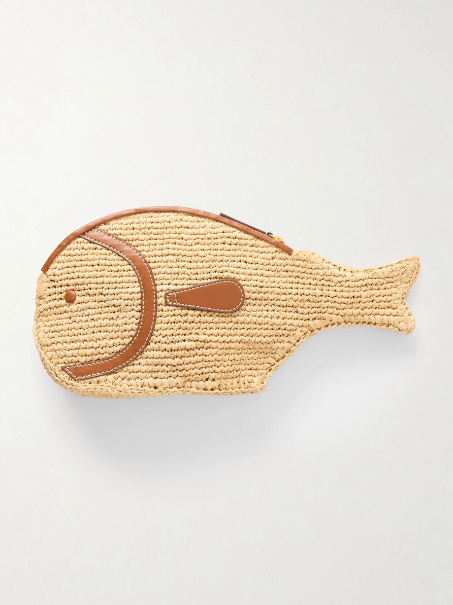 Pesce leather-trimmed raffia clutch by STAUD