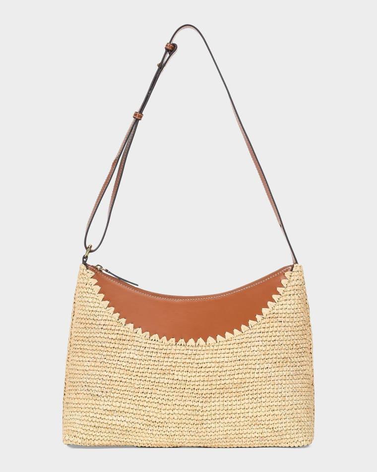 Rowey Raffia & Leather Shoulder Bag by STAUD