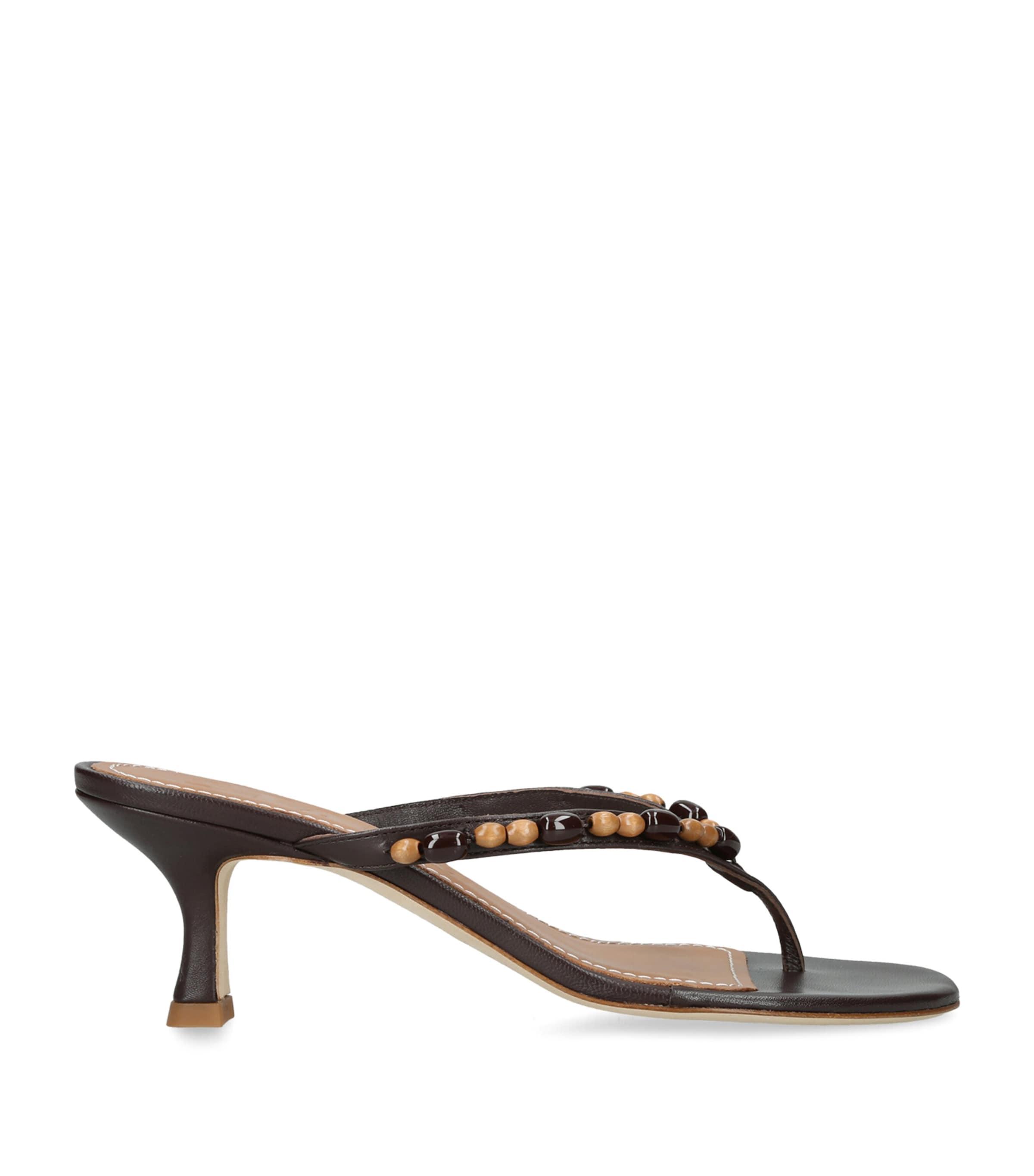 STAUD Leather Beaded Freja Heeled Sandals 60 by STAUD