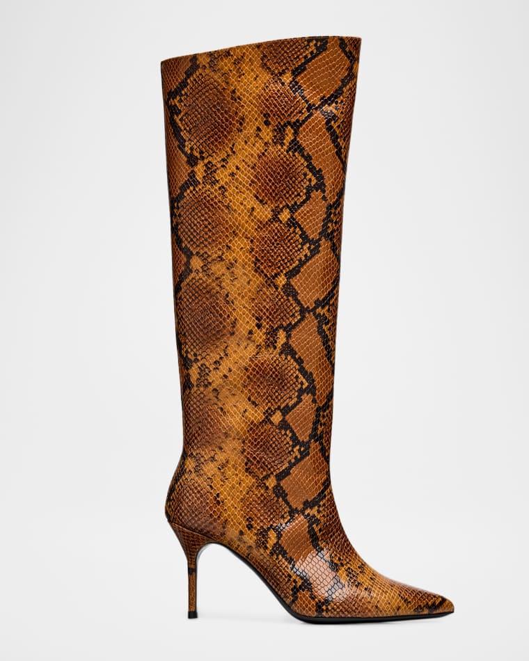 Sebastian Snake-Embossed Leather Knee-High Boots by STAUD