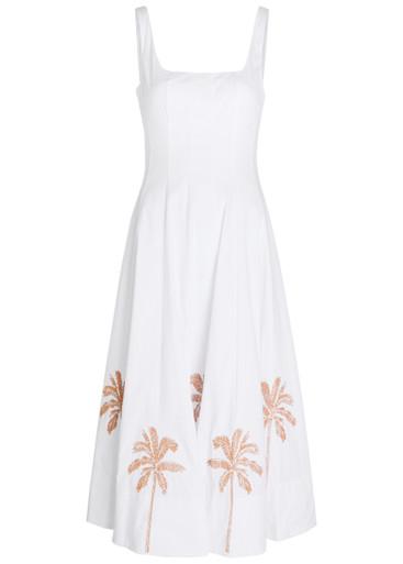 Wells appliquéd stretch-cotton midi dress by STAUD