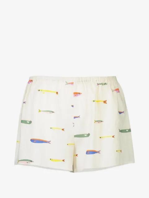 fish-print linen shorts by STAUD