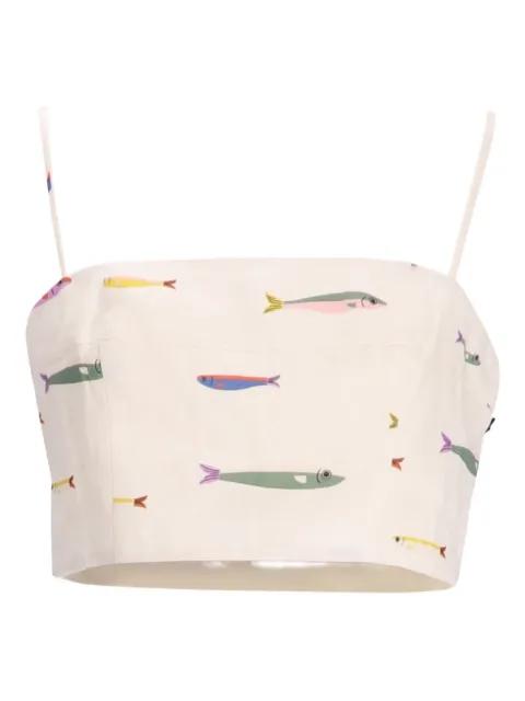 fishes-print spaghetti-straps top by STAUD