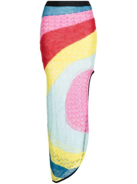 striped asymmetric knitted skirt by STAUD