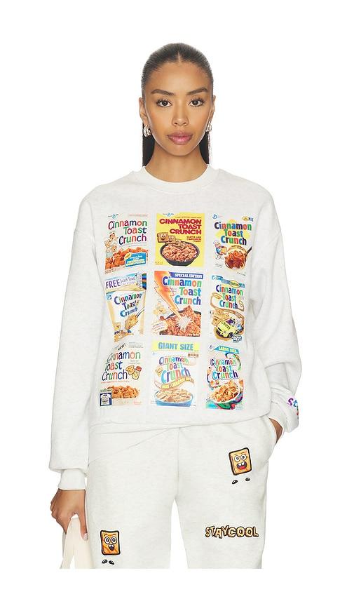 Stay Cool x Cinnamon Toast Crunch Nostalgia Box Grid Crewneck in Light Grey by STAY COOL