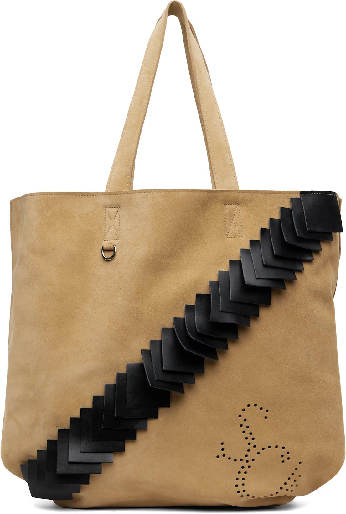 Beige Leather Patch Tote by STEFAN COOKE