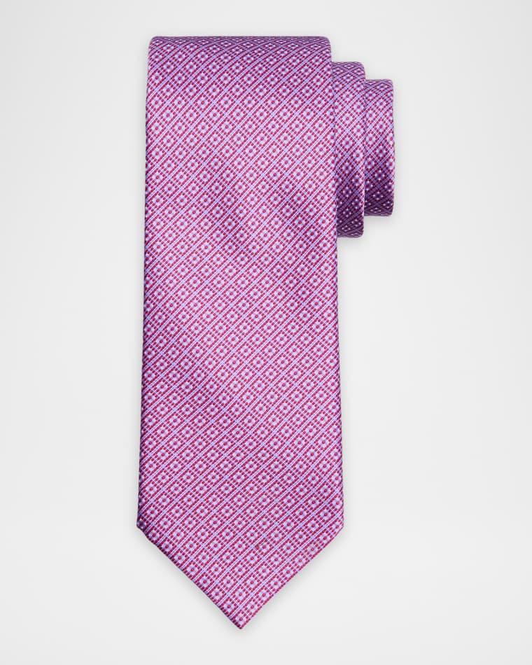 Men's Dotted Grid Check Silk Tie by STEFANO RICCI
