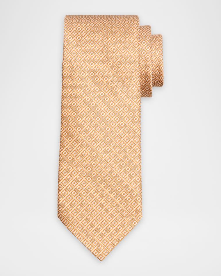 Men's Dotted Grid Check Silk Tie by STEFANO RICCI