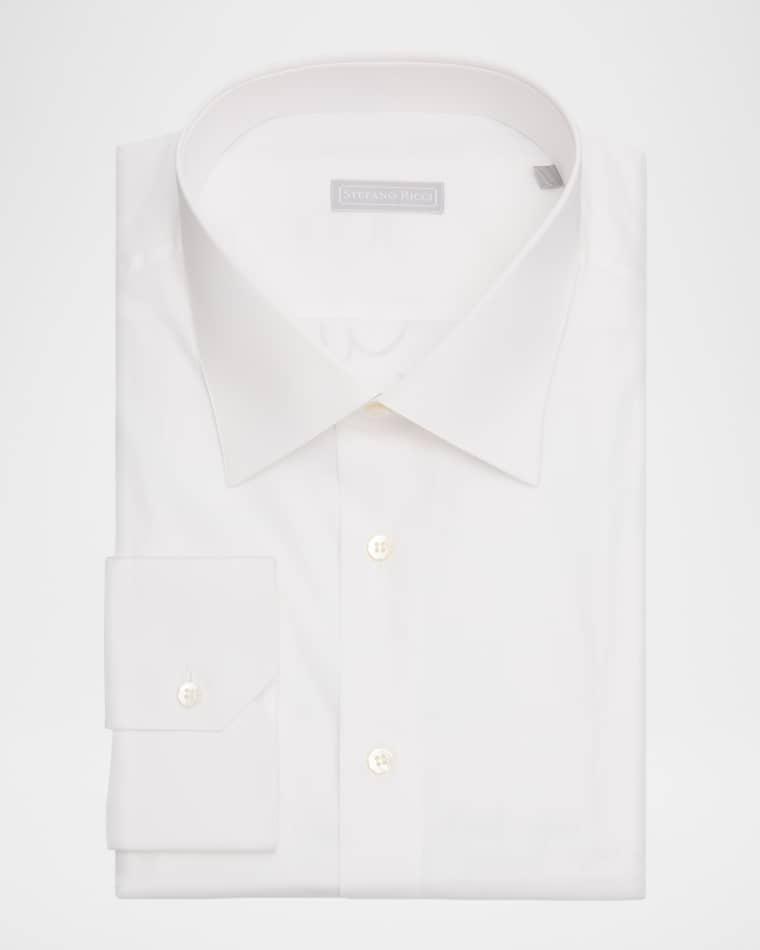 Men's Solid Cotton Point-Collar Dress Shirt by STEFANO RICCI