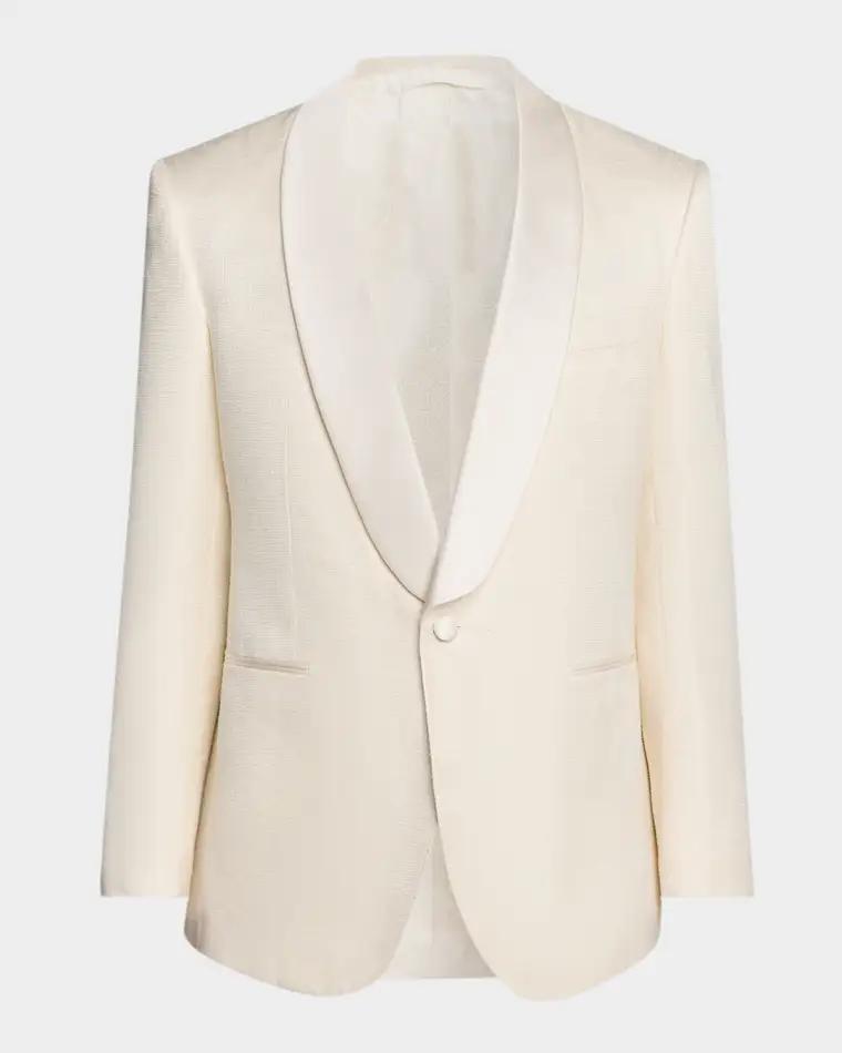 Men's Textured Linen Silk-Shawl Lapel Evening Jacket by STEFANO RICCI