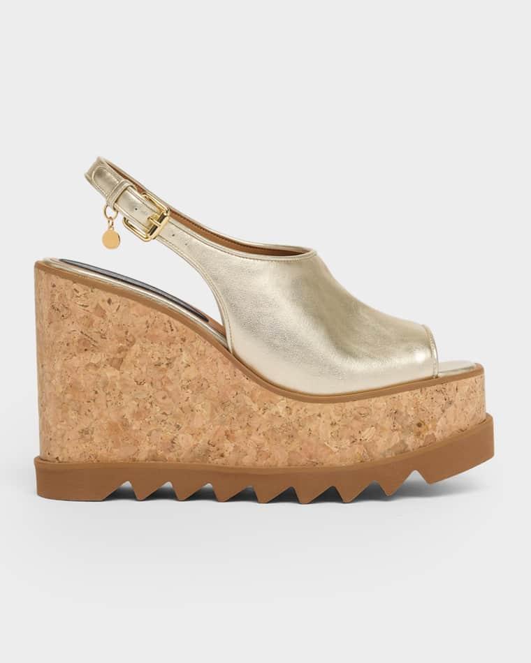 120mm Sneak-Elyse Metallic Vegan Leather Platform Sandals by STELLA MCCARTNEY