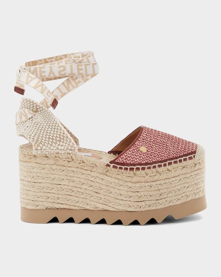 80mm Gaia Raffia Ankle-Tie Platform Espadrilles by STELLA MCCARTNEY