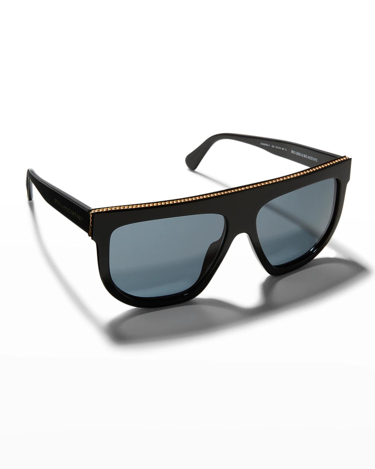 Bio-Acetate Aviator Sunglasses w/ Chain Strap by STELLA MCCARTNEY