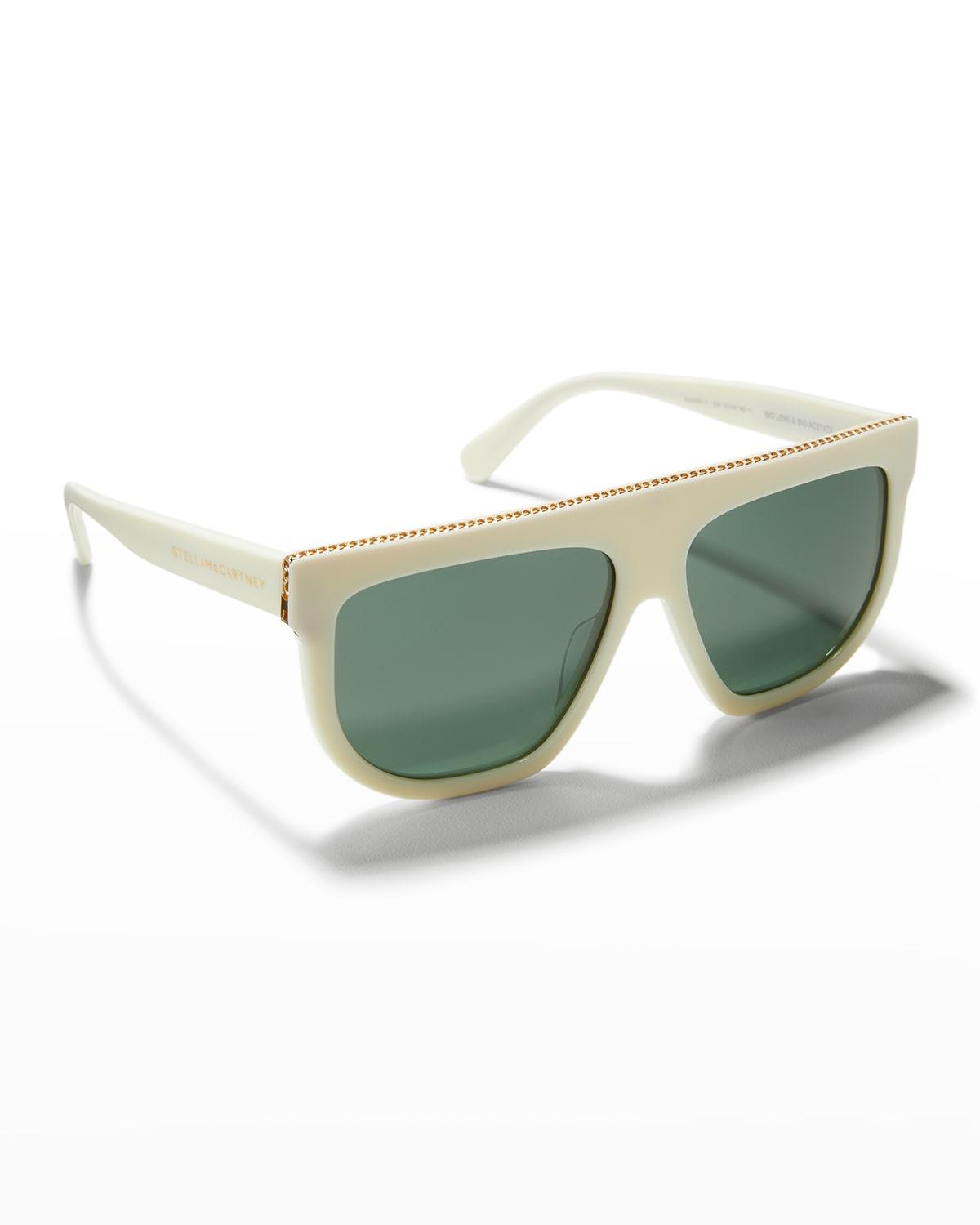 Bio-Acetate Aviator Sunglasses w/ Chain Strap by STELLA MCCARTNEY