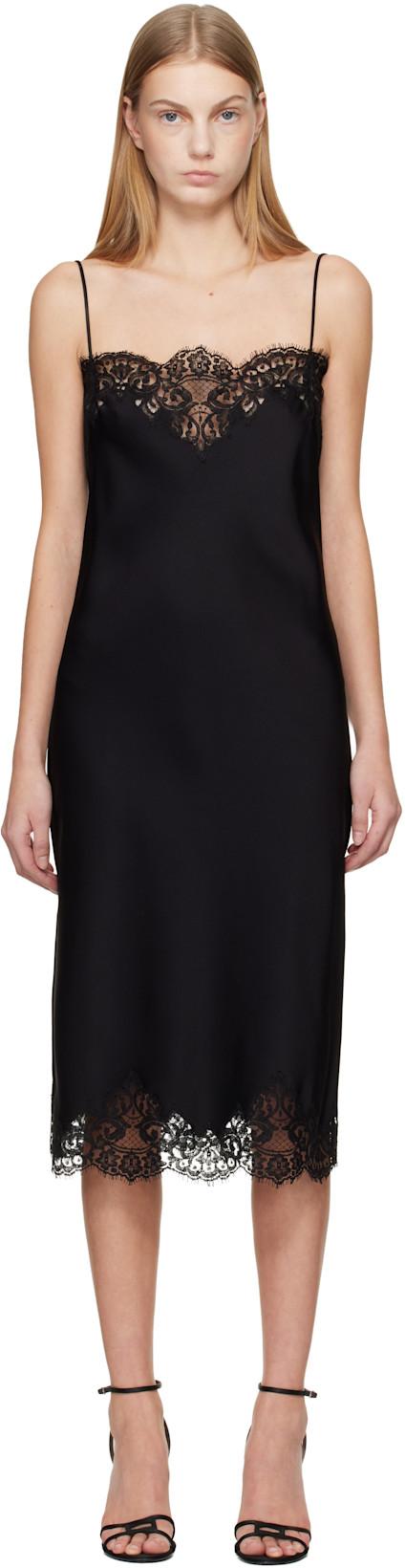 Black Sleeveless Lace Satin Midi Dress by STELLA MCCARTNEY