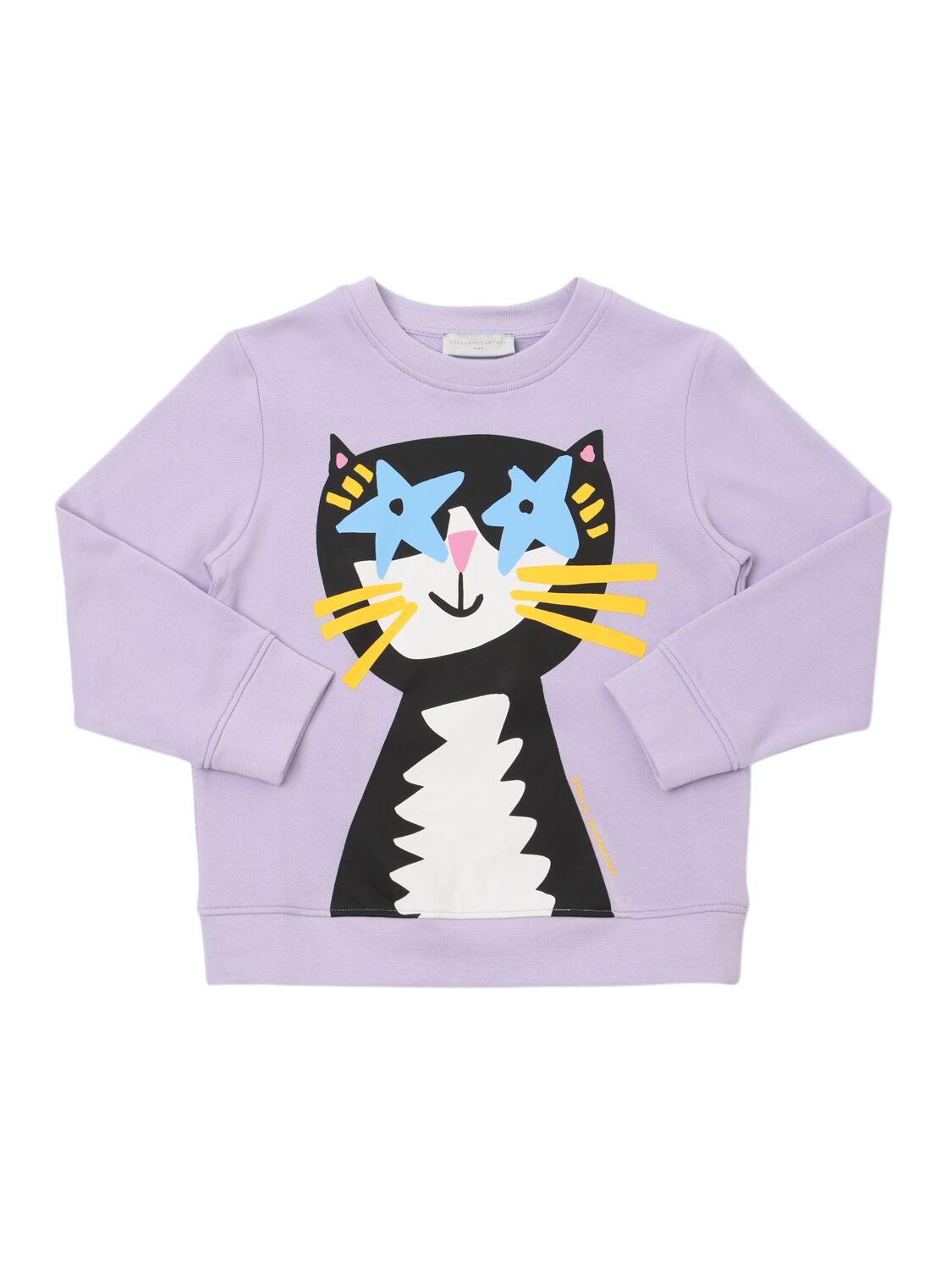 Cat Print Cotton Crewneck Sweatshirt by STELLA MCCARTNEY