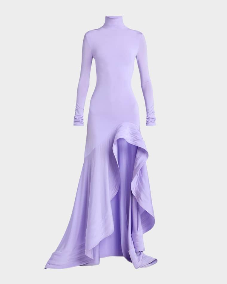 Crepe Jersey Frill Long-Sleeve High-Low Dress by STELLA MCCARTNEY