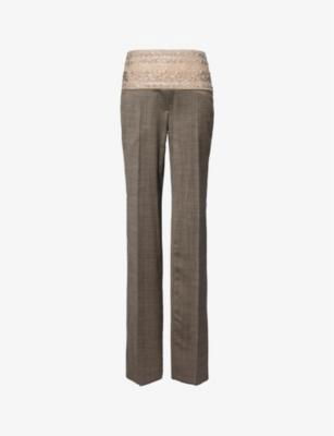 Crystal Belt bead-embellished mid-rise straight-leg stretch-wool trousers by STELLA MCCARTNEY