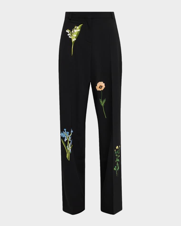 Dropped-Waist Floral Embroidered Straight-Leg Trousers by STELLA MCCARTNEY