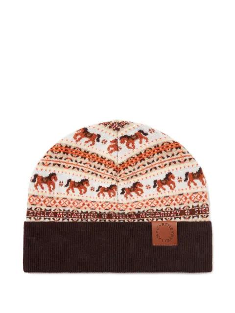Fair Isle horse-pattern label beanie by STELLA MCCARTNEY