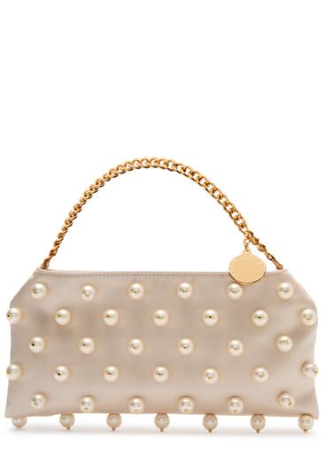 Falabella mini faux pearl-embellished satin shoulder bag by STELLA MCCARTNEY