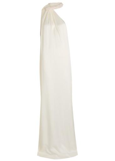 Faux pearl-embellished satin gown by STELLA MCCARTNEY