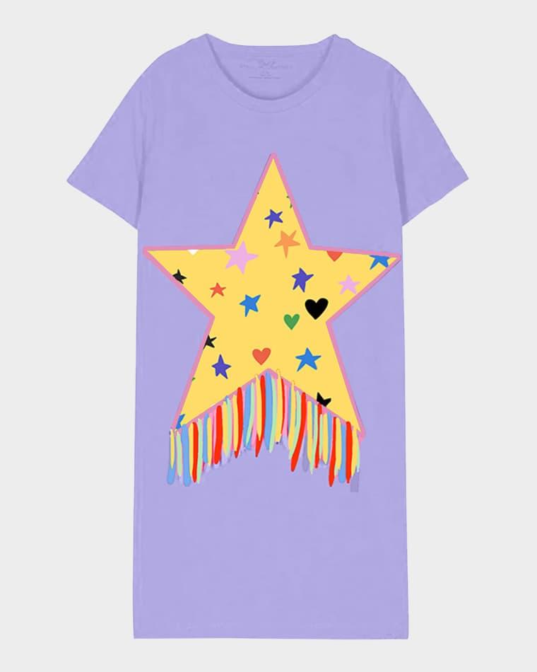 Girl's Fringed Star T-Shirt Dress, Size 4-10 by STELLA MCCARTNEY Girl's Fringed Star T-Shirt Dress, Size 4-10 by STELLA MCCARTNEY