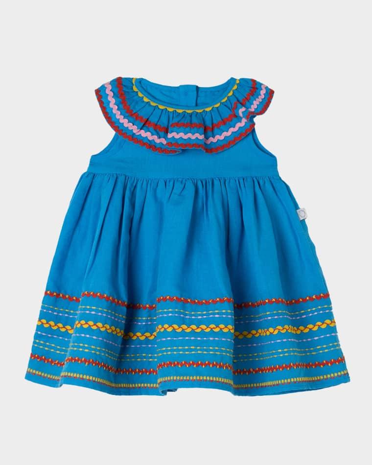 Girl's Sleeveless Embroidered Linen & Cotton Dress, Size 6M-3 by STELLA MCCARTNEY