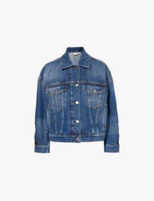 Lace-embellished relaxed-fit mid-wash denim jacket by STELLA MCCARTNEY