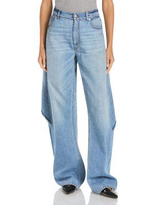 Mid Waist Relaxed Curve Deconstructed Jeans in Mid Blue by STELLA MCCARTNEY