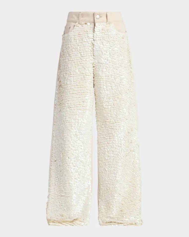 Opalescence Sequined Straight-Leg Boyfriend Jeans by STELLA MCCARTNEY