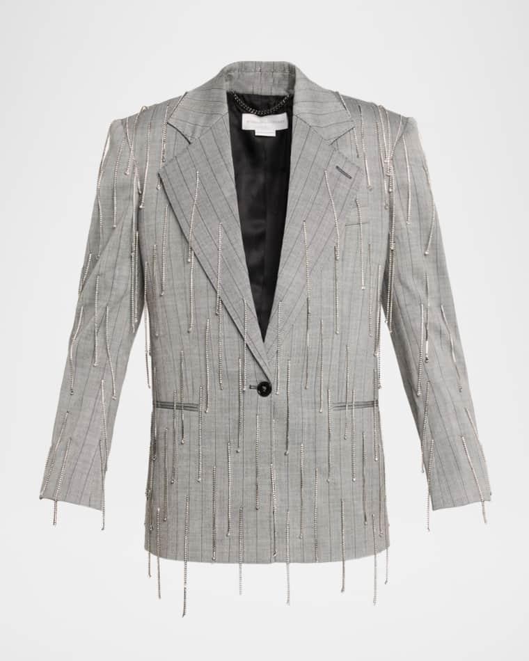 Pinstripe Rhinestone Embroidered Oversized Blazer by STELLA MCCARTNEY