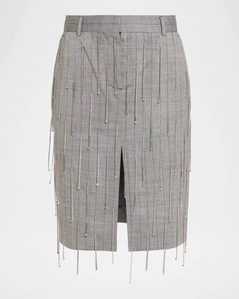 Pinstripe Rhinestone Embroidered Wool Skirt by STELLA MCCARTNEY