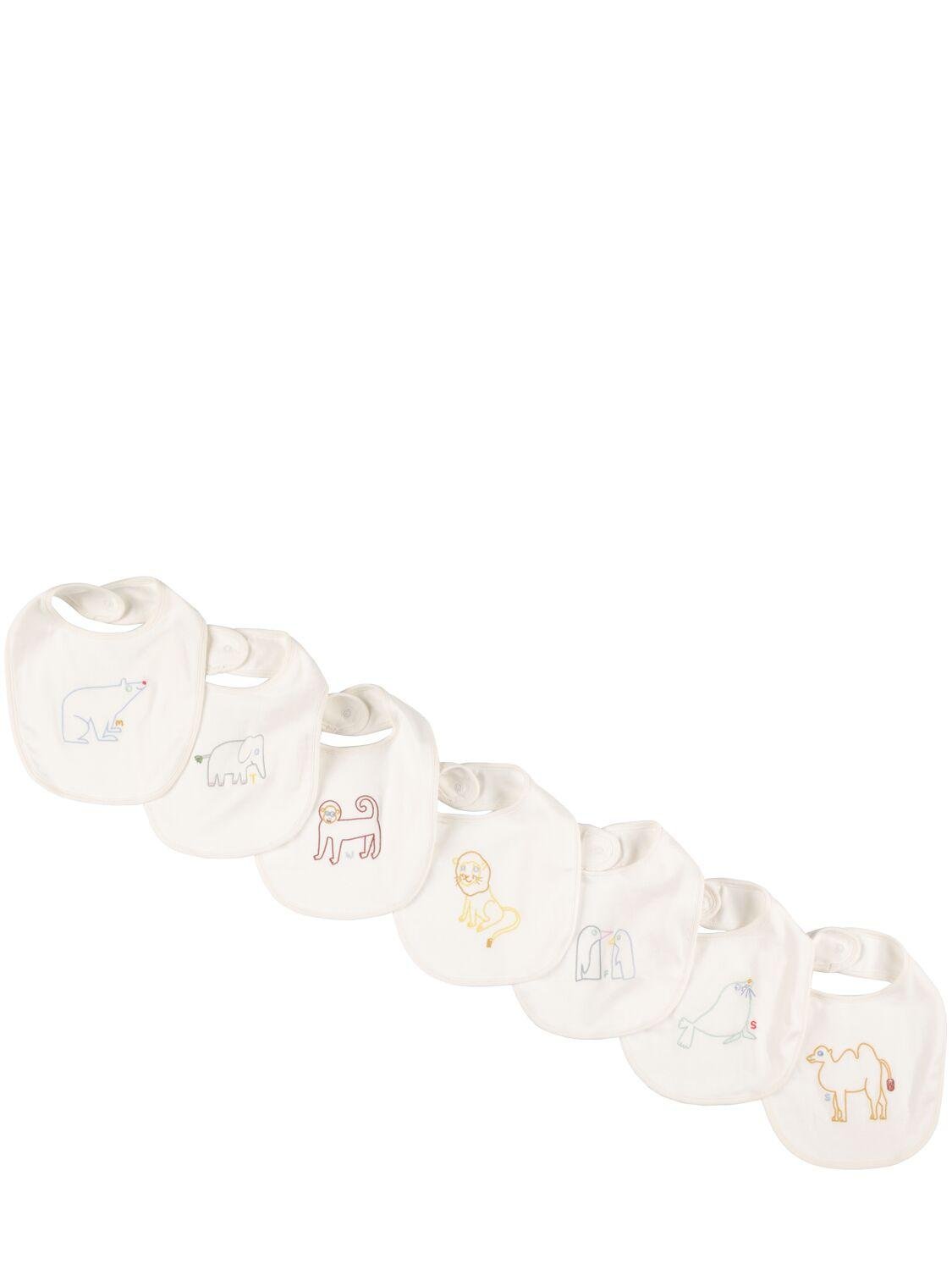 Set Of 7 Embroidered Cotton Jersey Bibs by STELLA MCCARTNEY