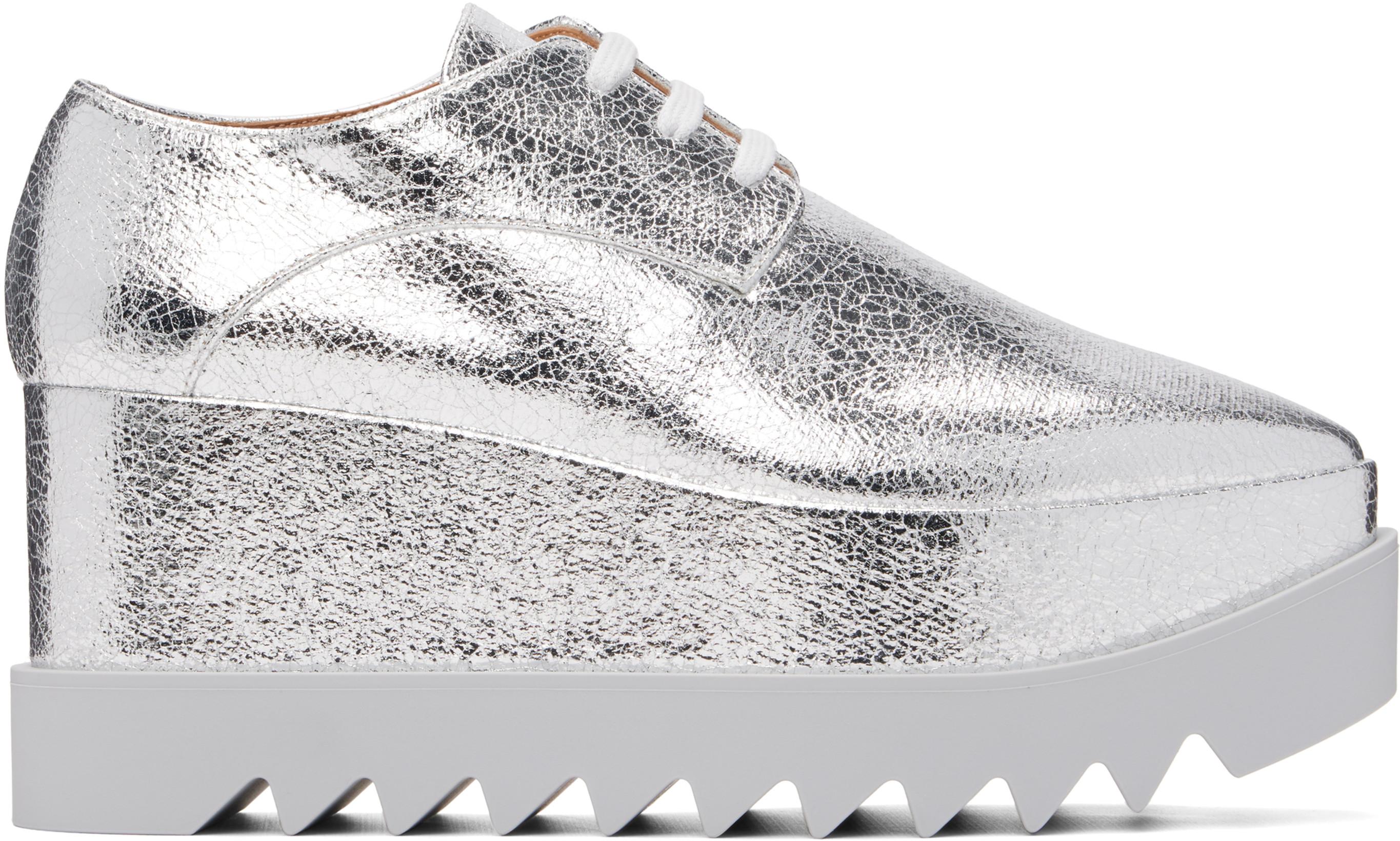 Silver Elyse Metallic Crackled Platform Derbys by STELLA MCCARTNEY