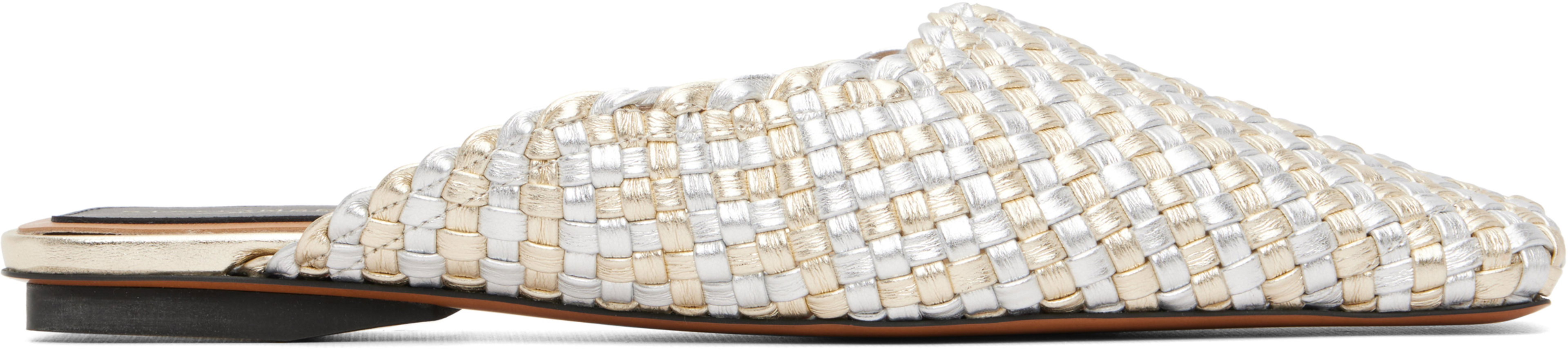 Silver & Gold Metallic Woven Slip-on Loafers by STELLA MCCARTNEY