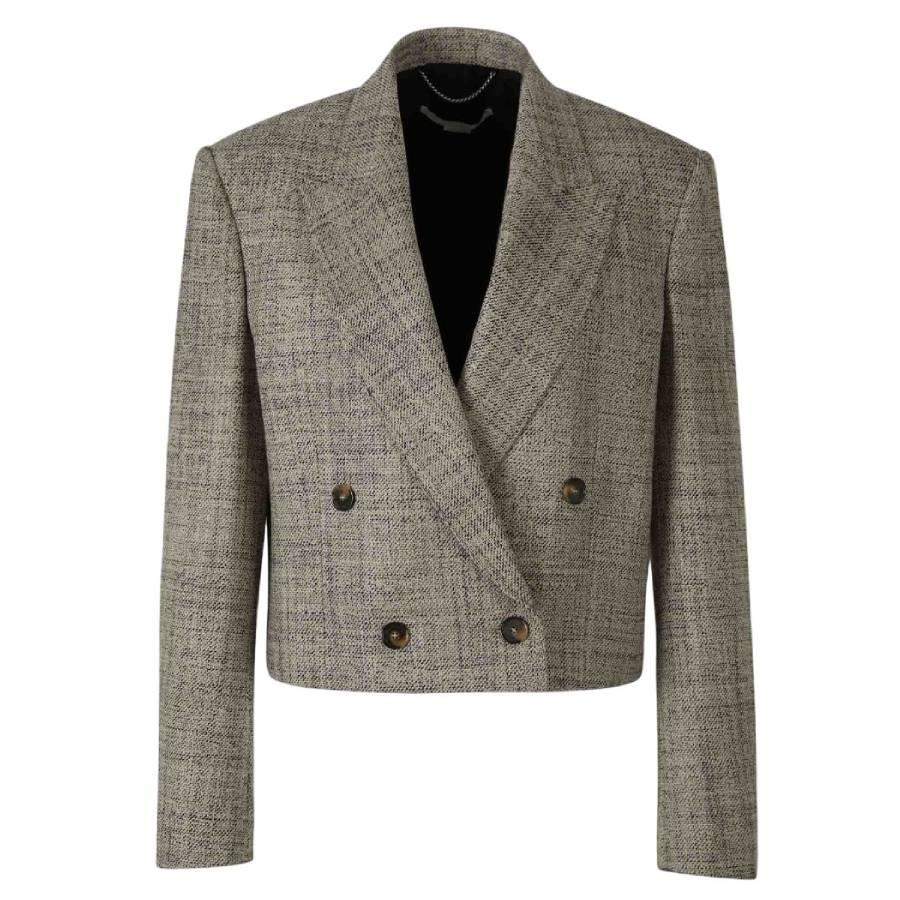Stella McCartney Beige Double-Breasted Cropped Boxy Blazer by STELLA MCCARTNEY
