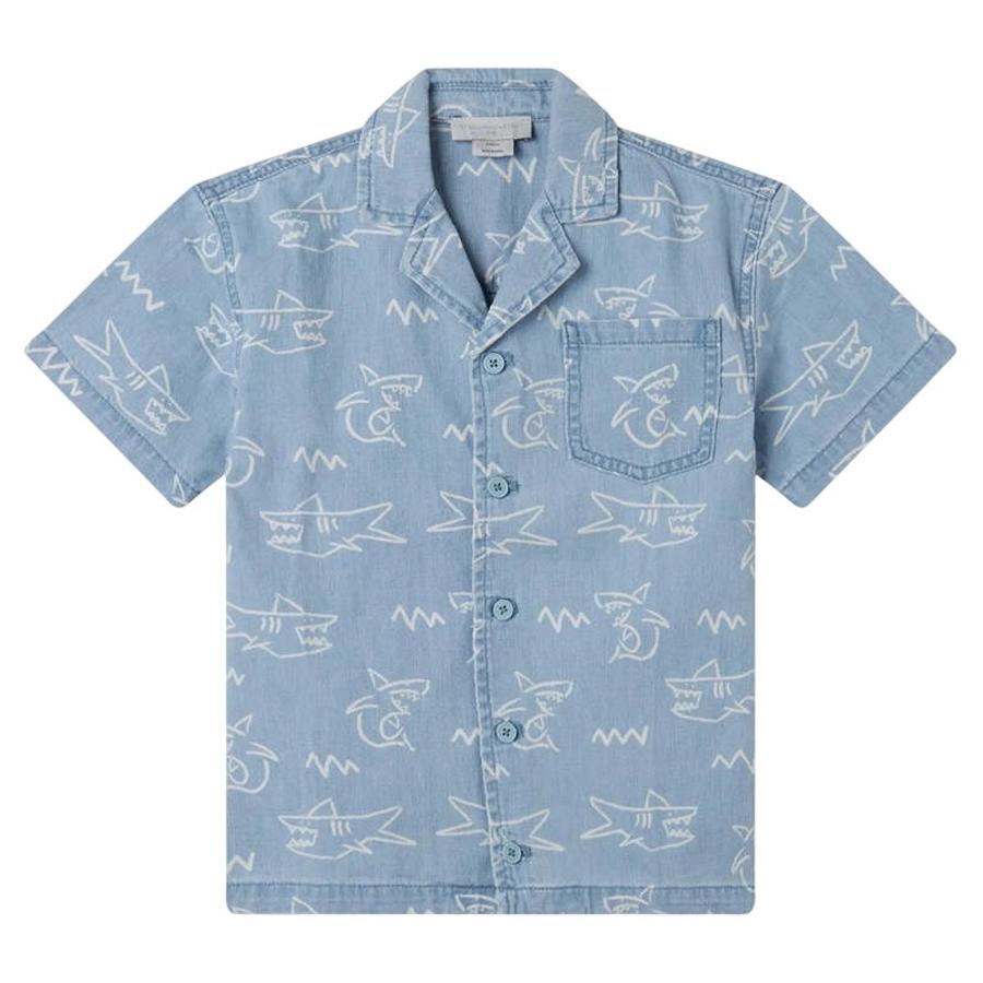 Stella McCartney Boys Light Blue Denim Shark Printed Shirt by STELLA MCCARTNEY