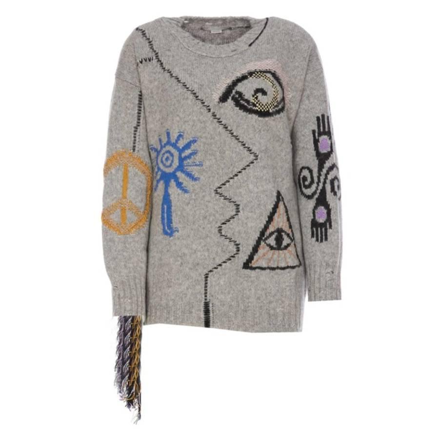 Stella McCartney Folk Artwork Wool Blend Knit Sweater In Grey by STELLA MCCARTNEY