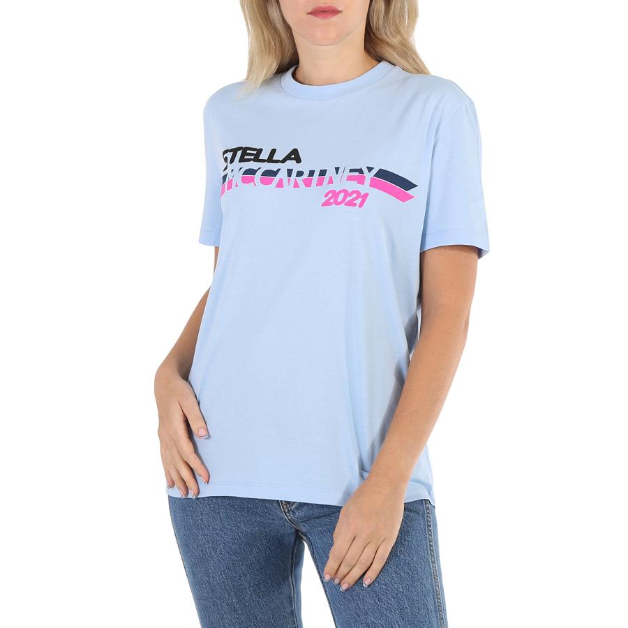 Stella McCartney Ladies Light Blue Moto Logo Print T-shirt by STELLA MCCARTNEY