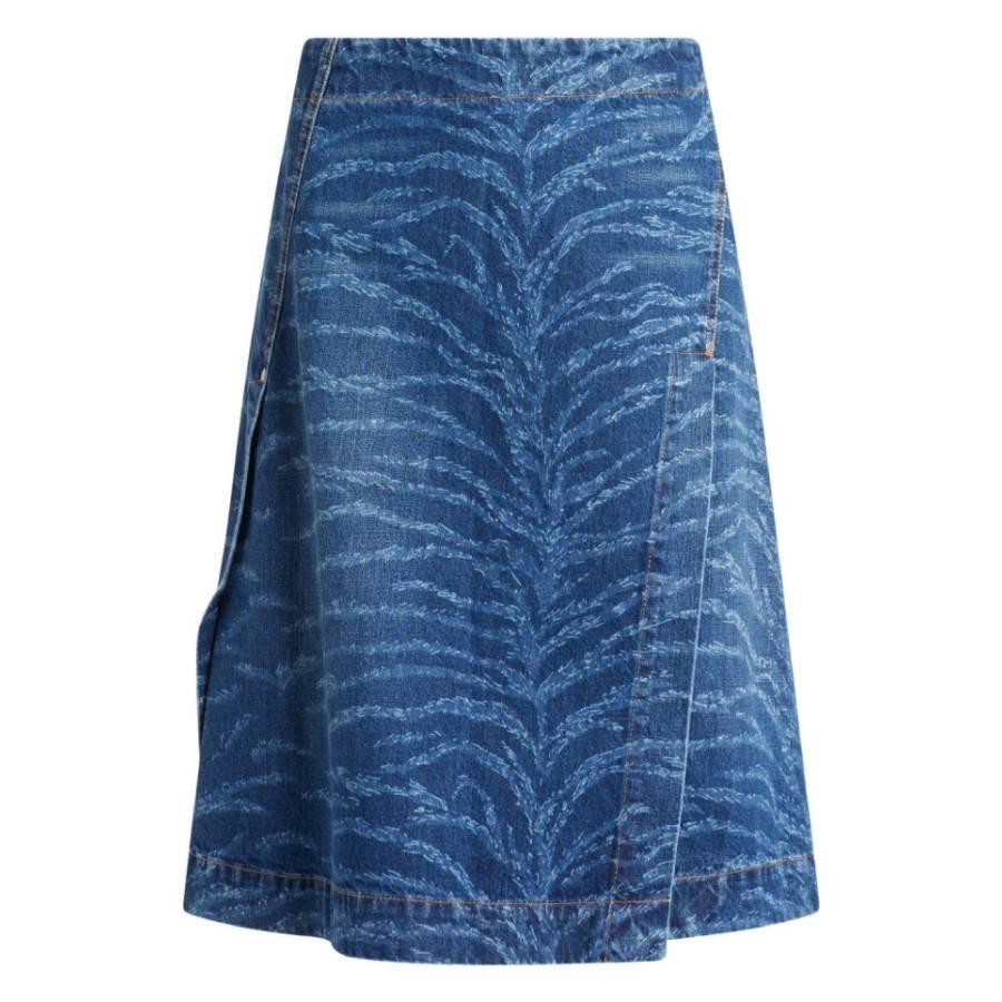 Stella McCartney Tiger Pattern High-Rise Denim Midi Skirt by STELLA MCCARTNEY
