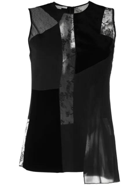 patchwork lace-detail velvet top by STELLA MCCARTNEY