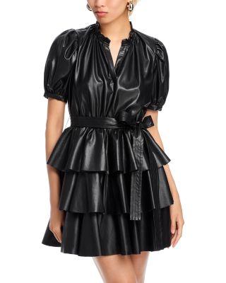 Faux Leather Ruffle Dress by STELLAH