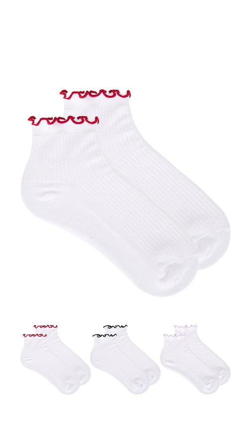 Stems 3-pack Ruffle Contrast Ankle Socks in White by STEMS
