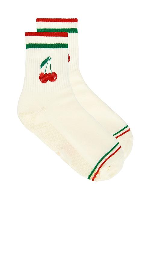 Stems Cherry Grip Striped Crew Socks in Ivory by STEMS