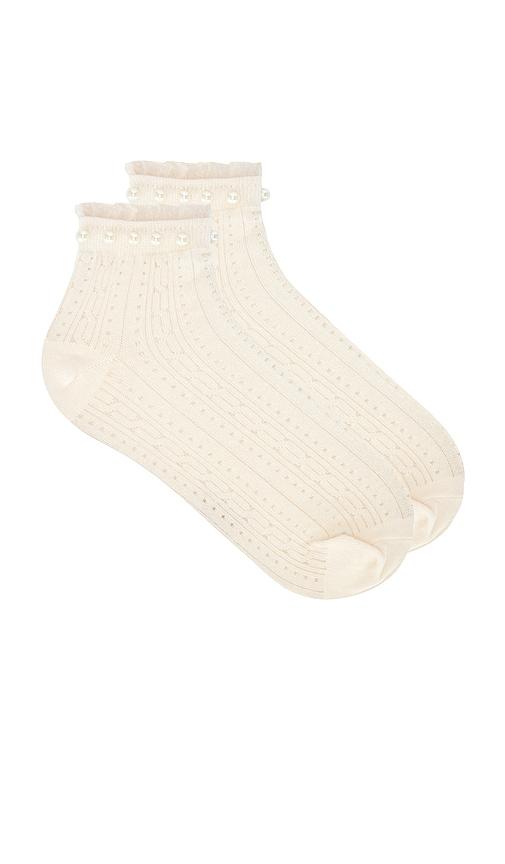 Stems Pearl Trim Ankle Socks in Ivory by STEMS