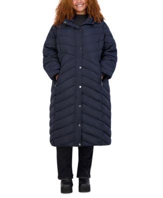 Juniors' Trendy Plus Size Hooded Maxi Puffer Coat by STEVE MADDEN Juniors' Trendy Plus Size Hooded Maxi Puffer Coat by STEVE MADDEN