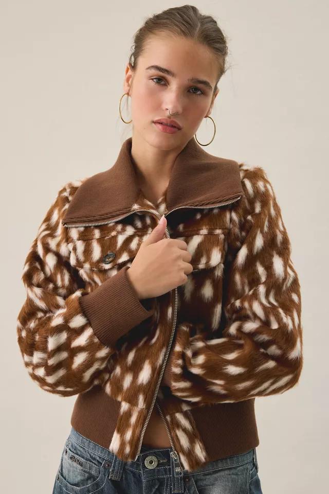 Steve Madden Hunton Deer Print Faux Fur Zip-Up Jacket by STEVE MADDEN