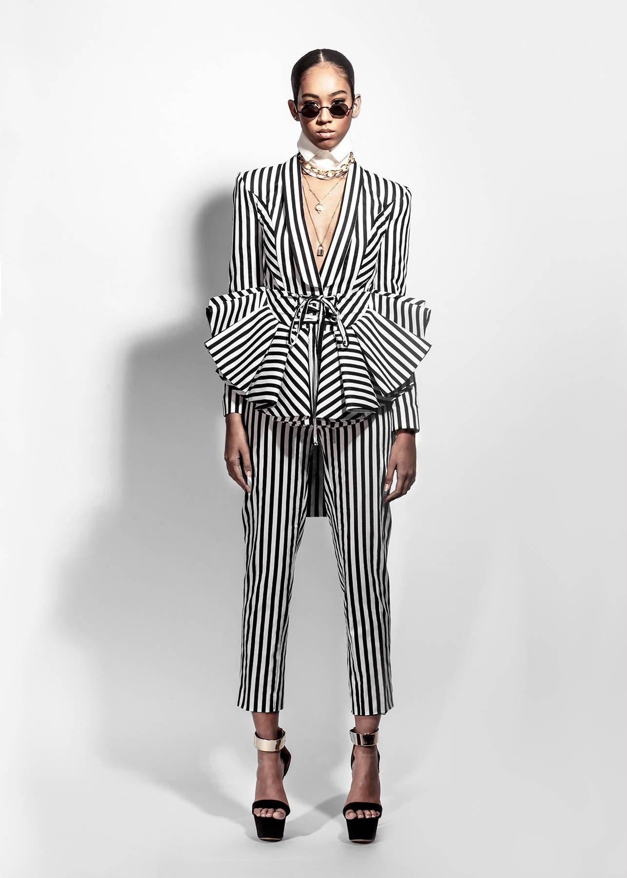 Black/White Striped Corset Suit (Jacket) by STEVEN VANDERYT