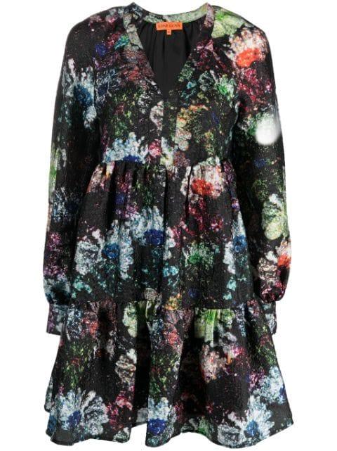 Jasmine Glitter Bloom-print minidress by STINE GOYA